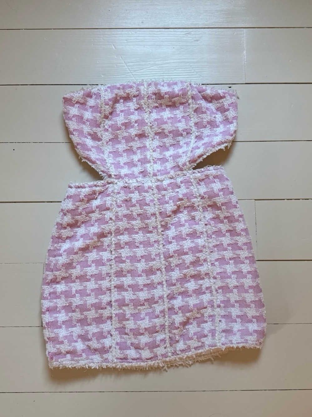 Retrofete Pink Houndstooth Strapless Mini Dress - Picture 2 of 6